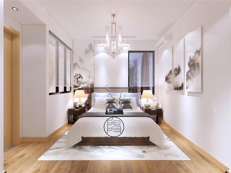 上海浦东东田公寓75平新中式风格住宅卧室装修效果图