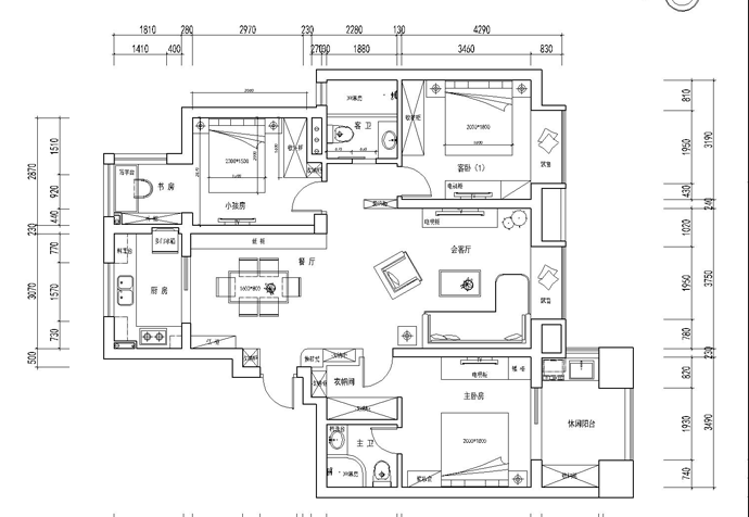 青浦区海上湾华庭125 平欧式风格公寓装修效果图