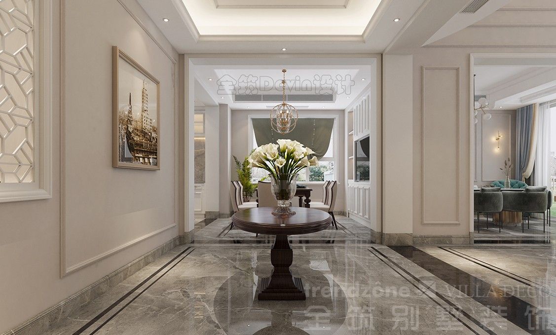 上海锦轩新墅480美式轻奢别墅门厅&电梯厅装修效果图