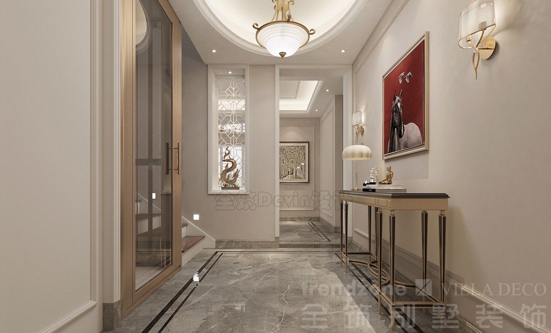 上海锦轩新墅480美式轻奢别墅门厅&电梯厅装修效果图
