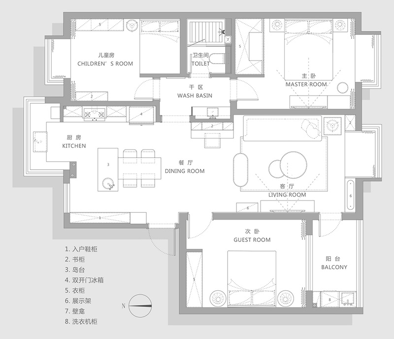 普陀区祥和家园125平简约风格公寓装修效果图