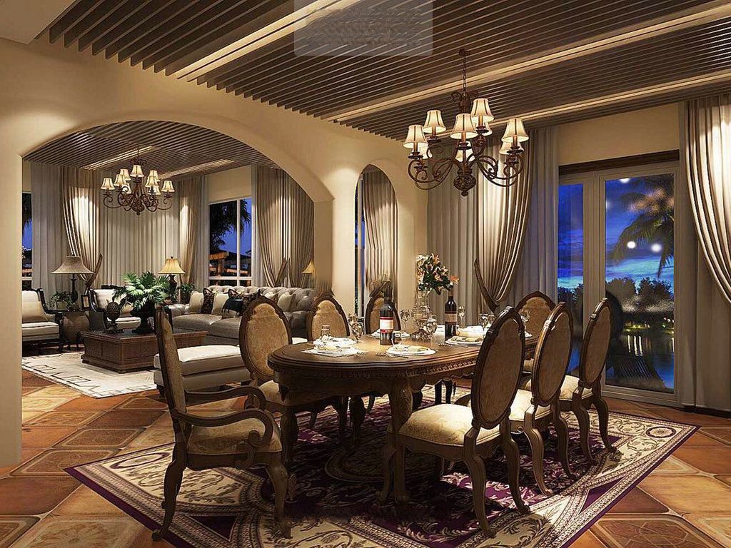 青浦区丰泽湾400平美式风格大平层餐厅装修效果图