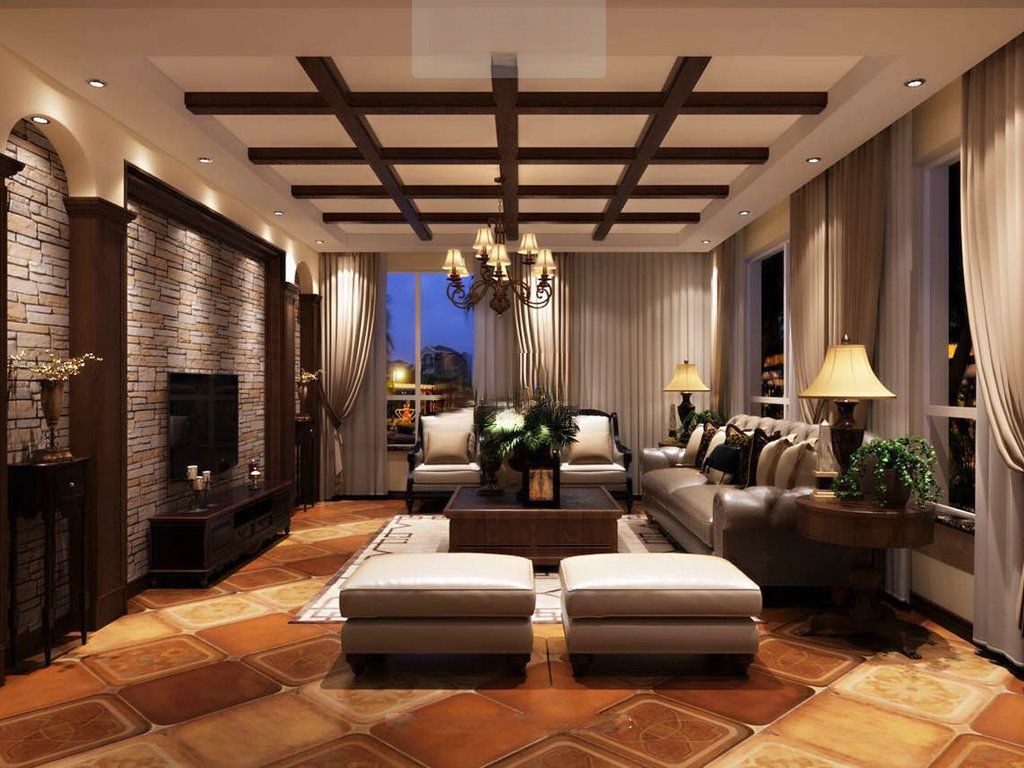 青浦区丰泽湾400平美式风格大平层客厅装修效果图