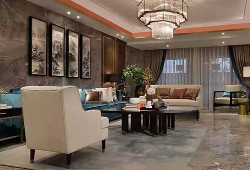 上海瑞虹新城158平新中式风格住宅客厅装修效果图