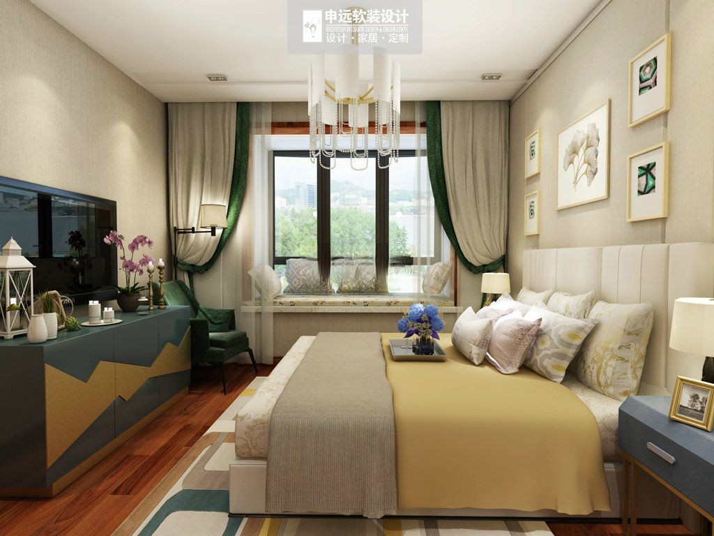 静安区青蓝国际141平美式风格公寓卧室装修效果图