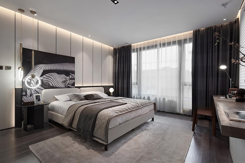 上海金色港湾220平现代简约风格复式卧室装修效果图