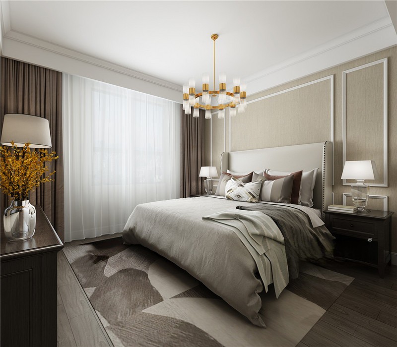 上海金鹰华庭128平美式乡村风格住宅卧室装修效果图