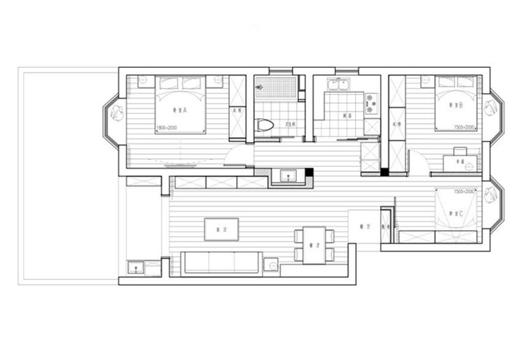 宝山区共和新苑96平简约风格三居室装修效果图