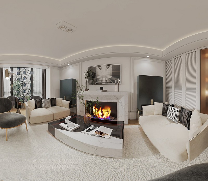 上海宝山梧桐城邦160平美式风格三居室客厅装修效果图