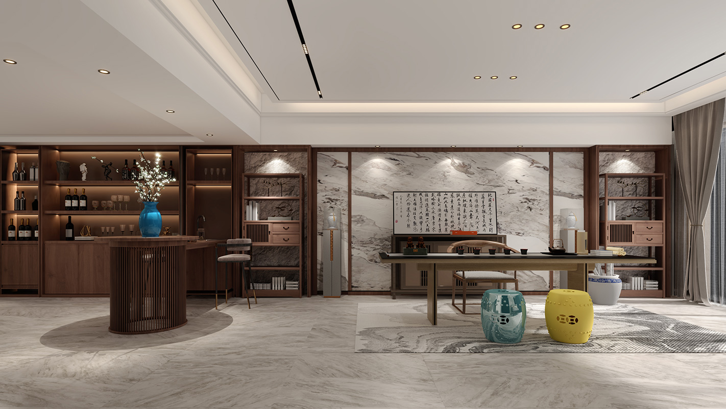 嘉定区白金果岭400平新中式风格联排别墅茶室装修效果图