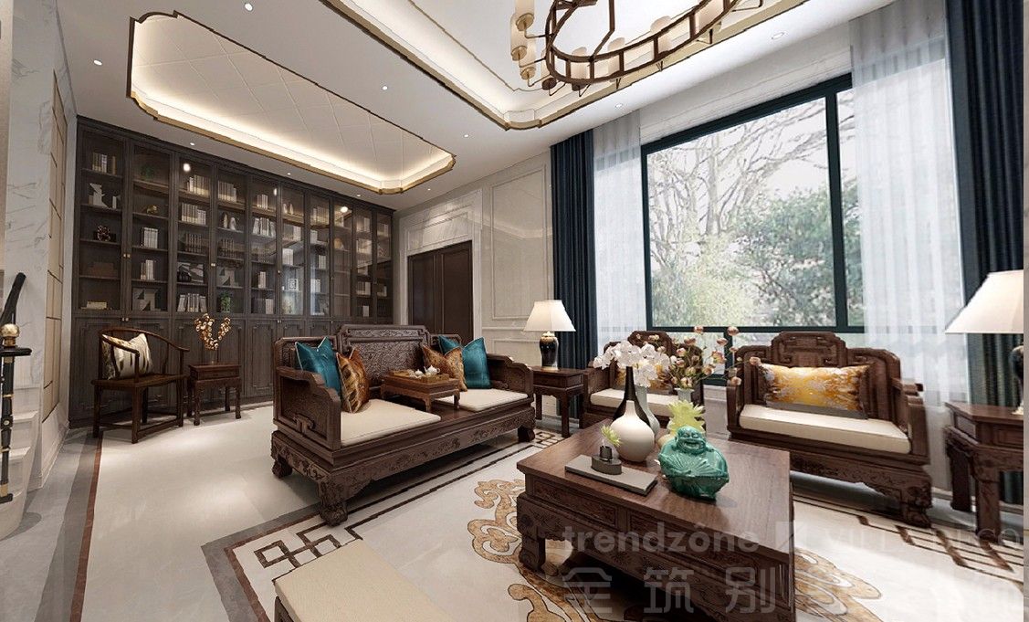 普陀区中海紫御豪庭680新中式别墅客厅装修效果图