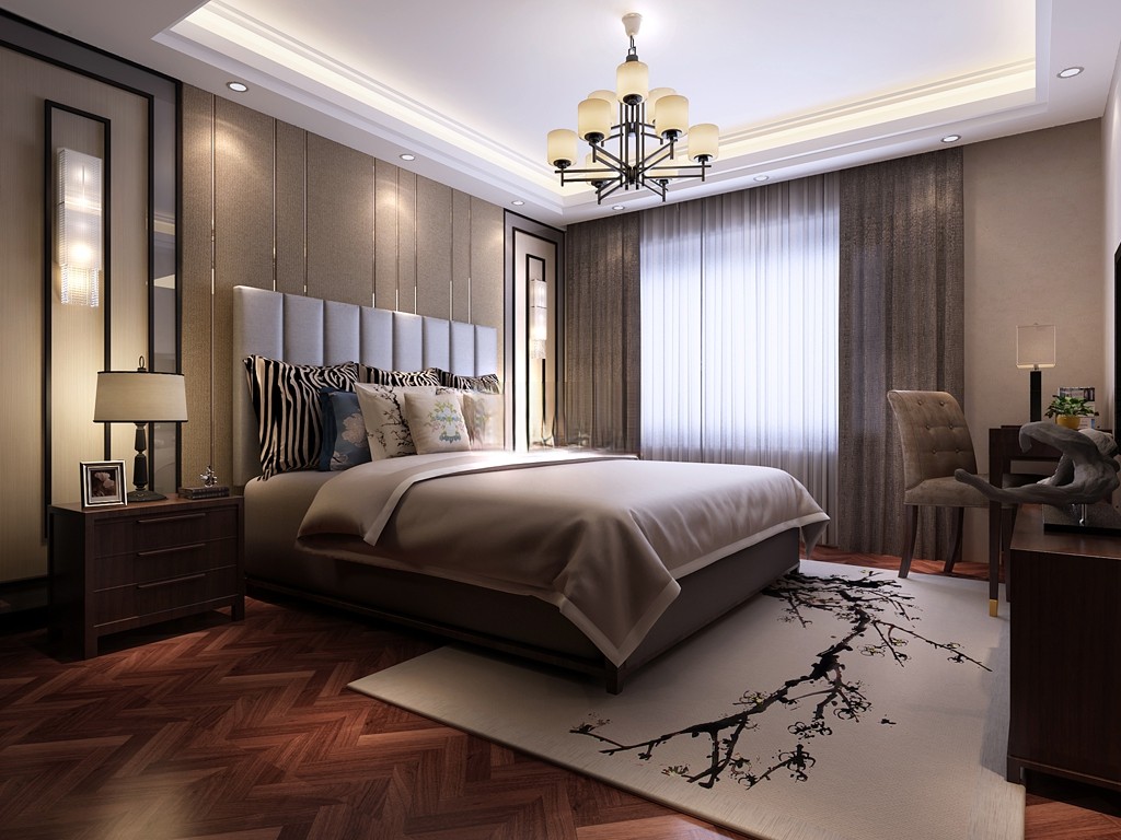杨浦区上海院子300平现代风格联排别墅卧室装修效果图