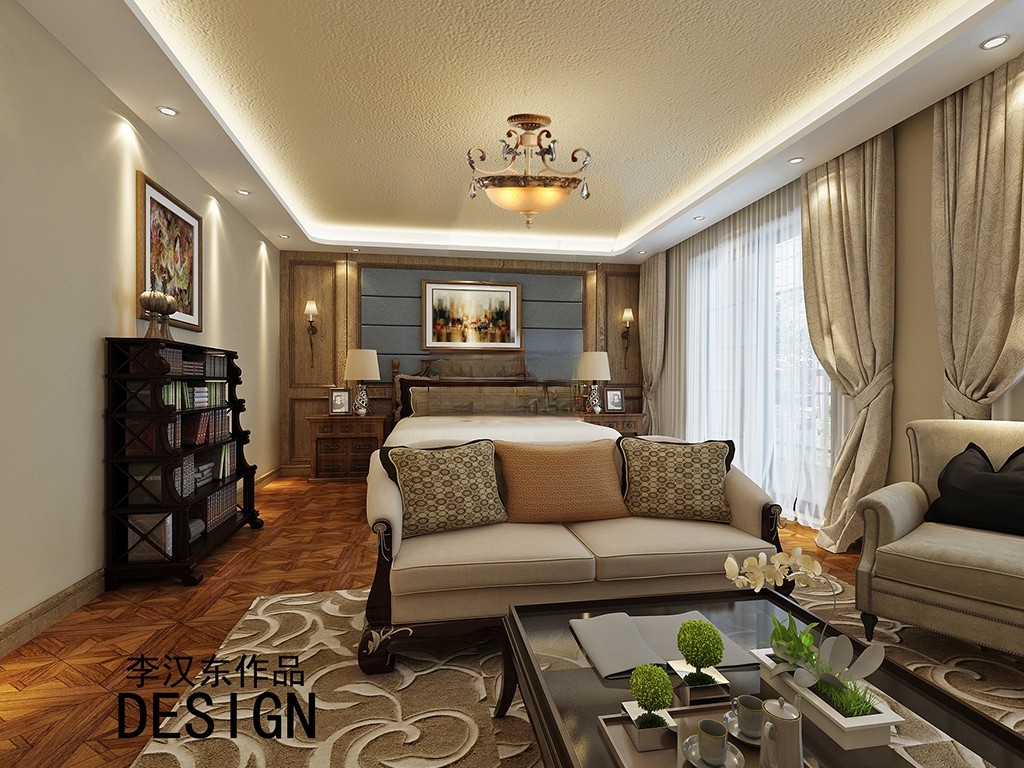 浦东中金海棠湾560平美式风格独栋别墅卧室装修效果图