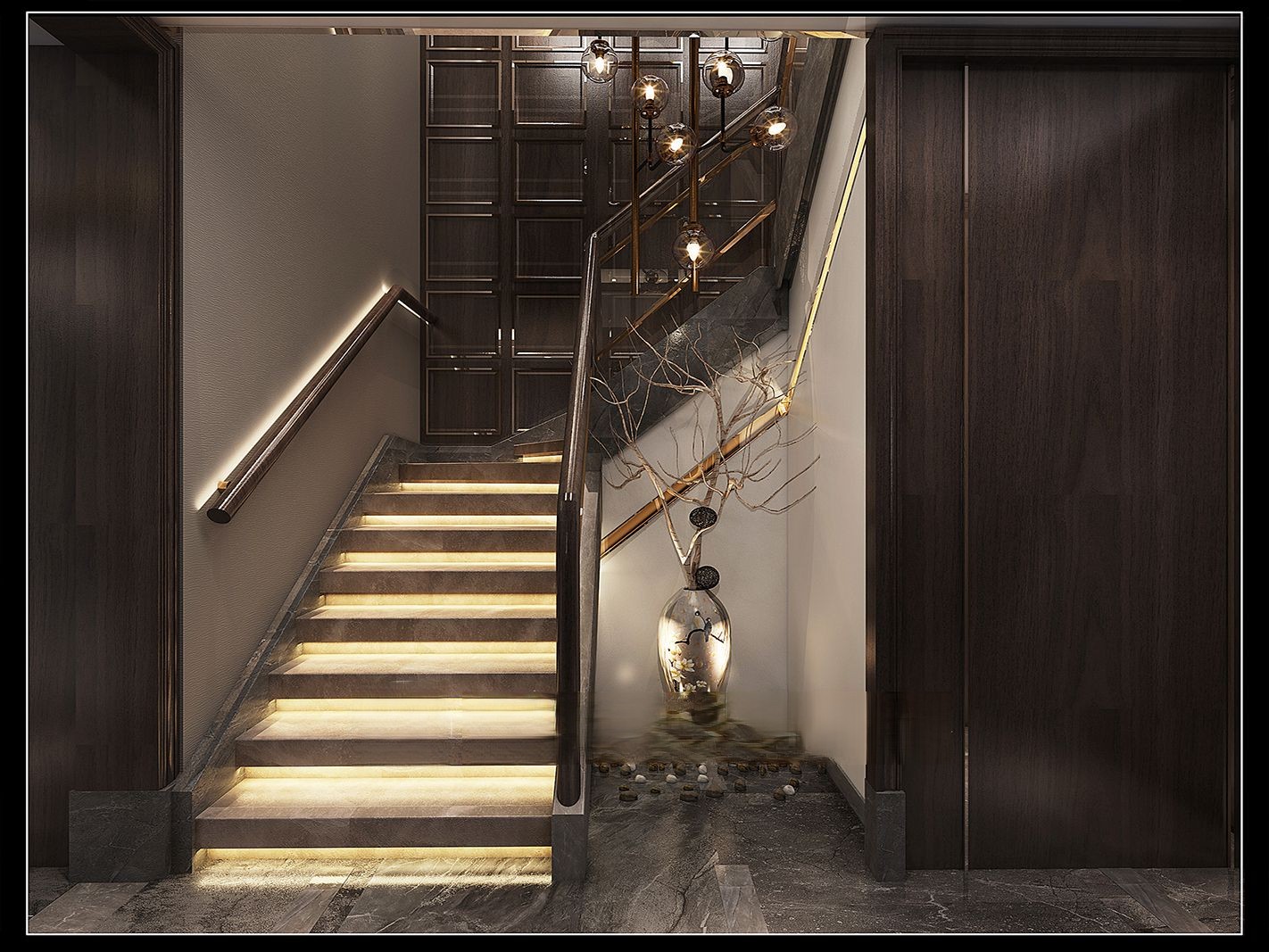 普陀区泰欣嘉园280平现代风格叠加别墅楼梯装修效果图