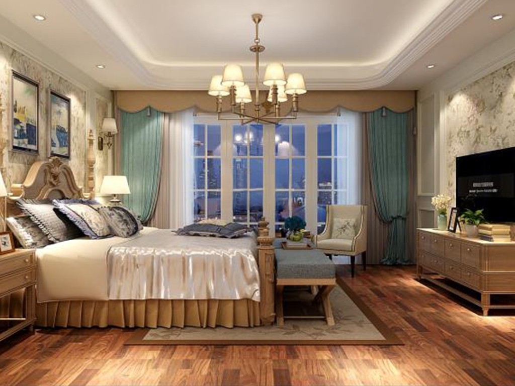 金山区320平美式风格独栋别墅卧室装修效果图