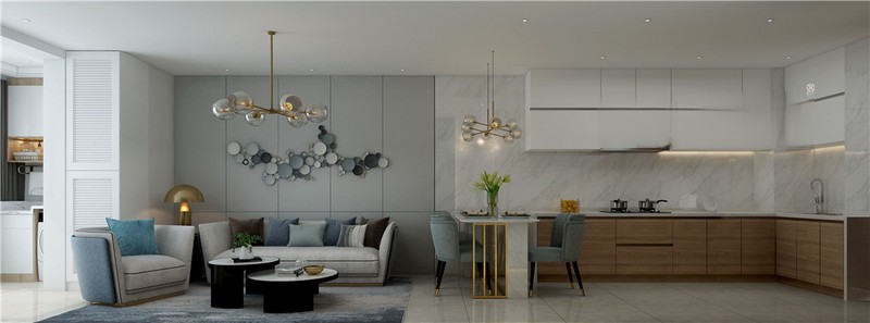 上海禹州国际75平现代简约风格Loft客厅装修效果图