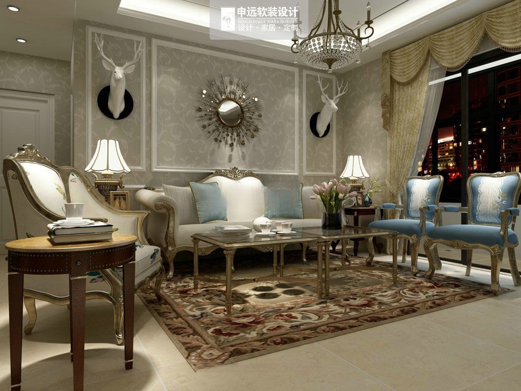 崇明区300平新古典风格大平层客厅装修效果图