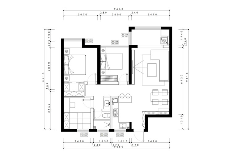 华盛大运城110平轻奢风格三居室装修效果图