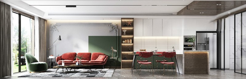 上海湖语森林220平现代简约风格别墅客厅装修效果图