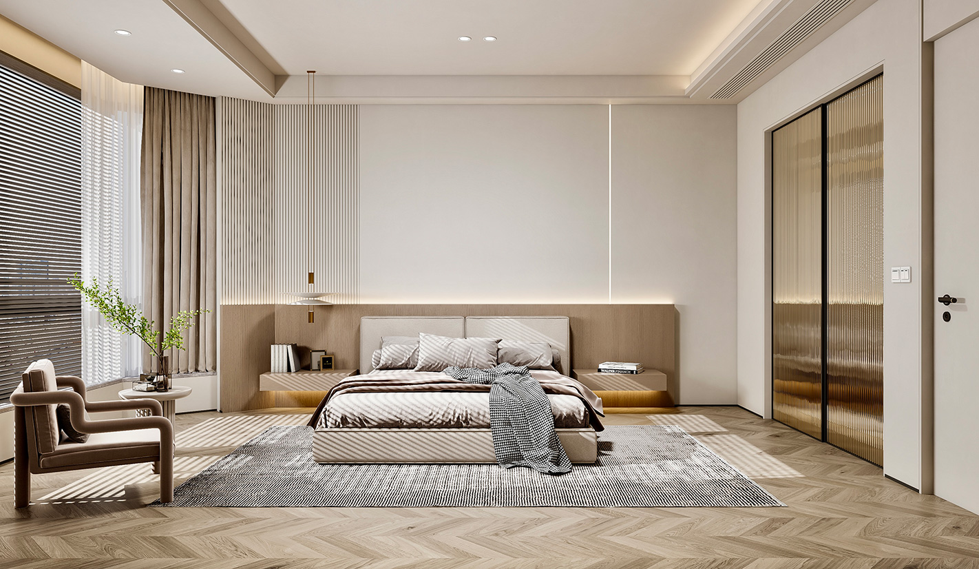 长宁区华山丽苑400平现代风格复式卧室装修效果图