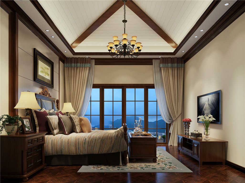 浦东罗山绿洲400平美式风格独栋别墅卧室装修效果图