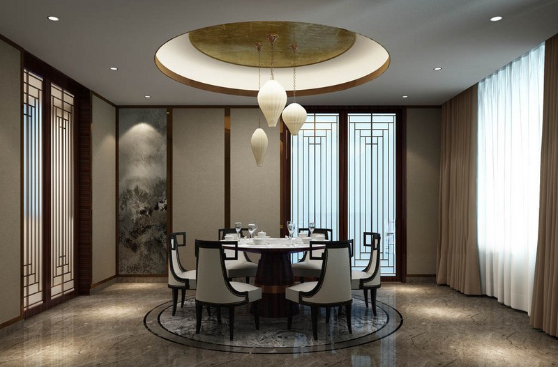 上海美锦云天800平新中式风格别墅餐厅装修效果图