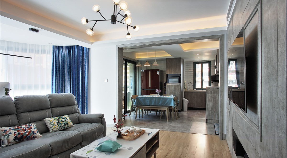 虹口区久久公寓102平美式风格两室两厅装修效果图