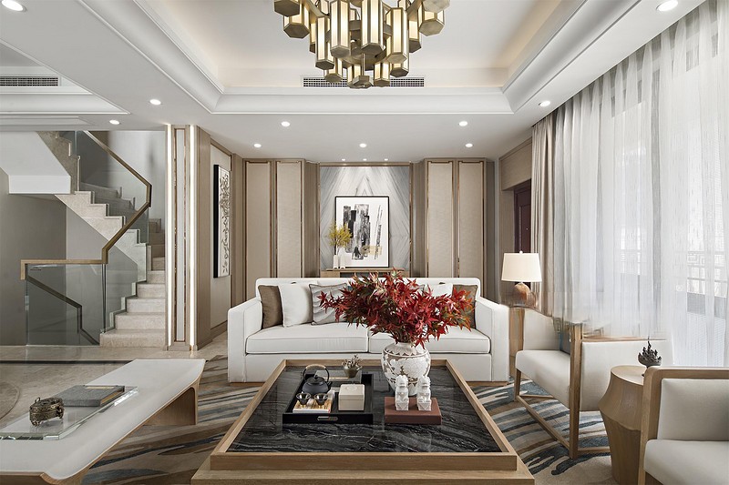 上海赞成林风180平新中式风格复式客厅装修效果图