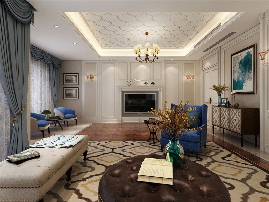 嘉定区华润中央公园500平欧式风格独栋别墅客厅装修效果图