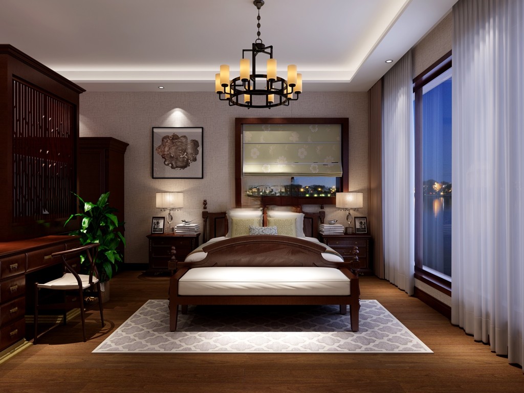 金山区赞成红树林230平欧式风格联排别墅卧室装修效果图