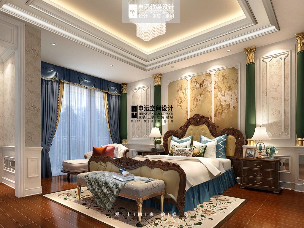 浦东绿洲千岛花园300平法式风格大平层卧室装修效果图