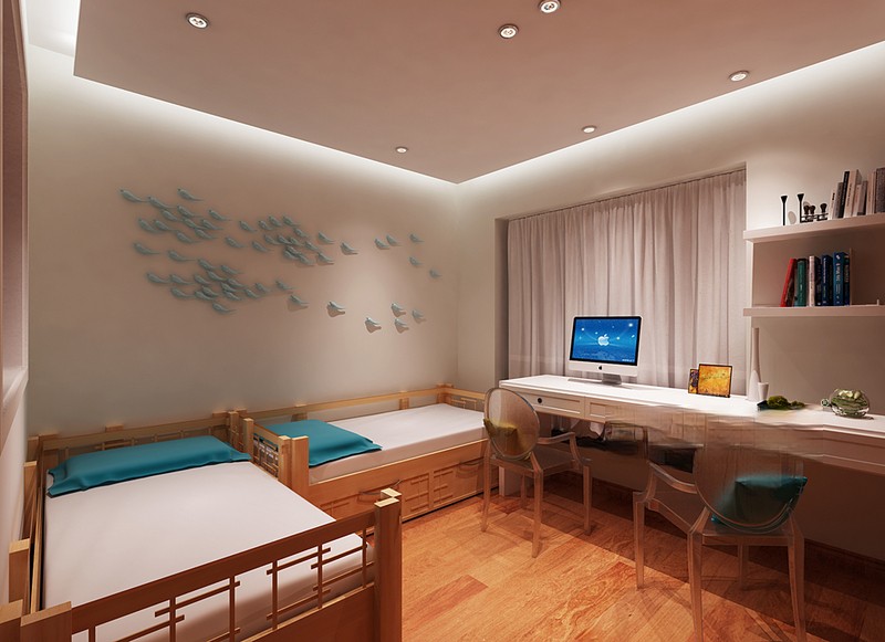 上海中环一号85平简约风格二居室卧室装修效果图