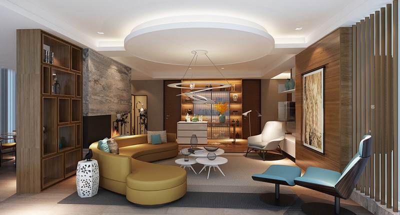 上海中星家园280平新中式风格别墅客厅装修效果图