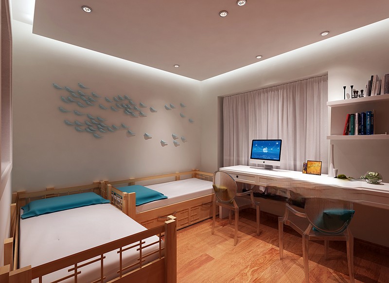 上海中环一号85平简约风格二居室卧室装修效果图