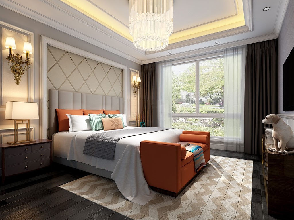 松江区誉品原墅200平美式风格大平层卧室装修效果图