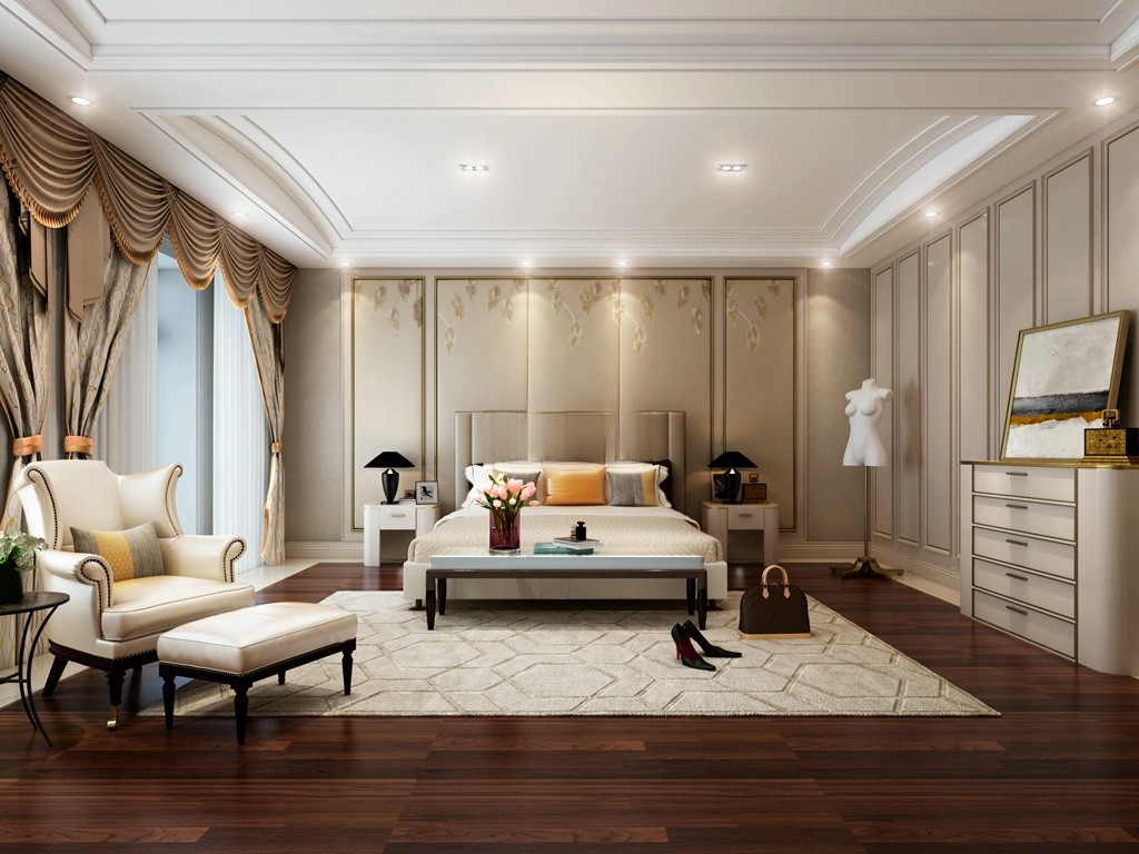嘉兴曼哈顿花园500平现代风格联排别墅卧室装修效果图