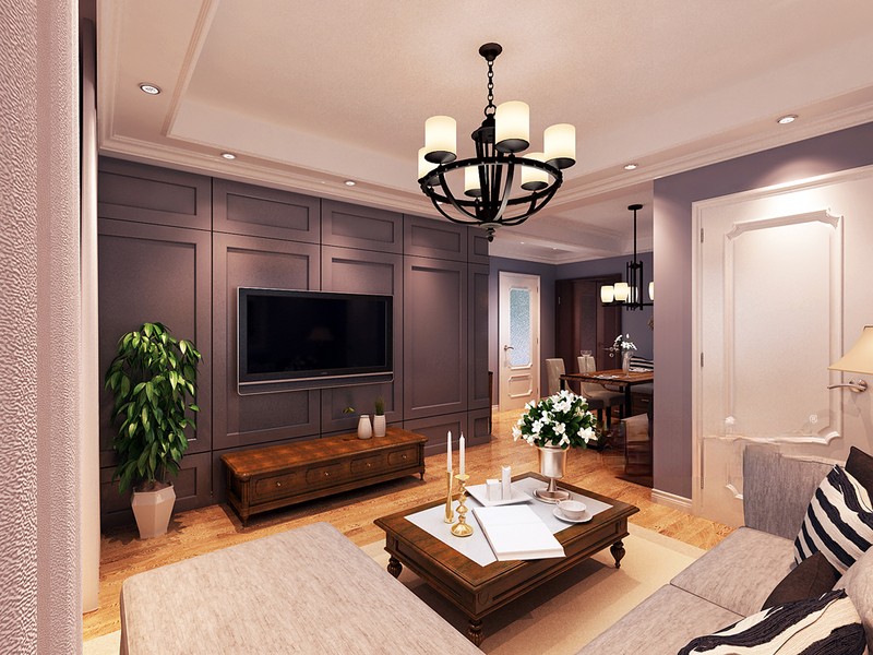 上海恒盛豪庭80平美式风格二居室客厅装修效果图