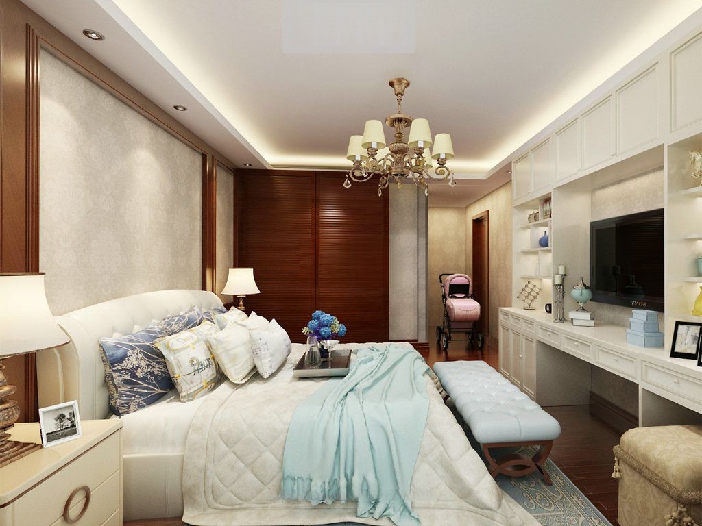 杨浦区御龙湾130平美式风格公寓卧室装修效果图