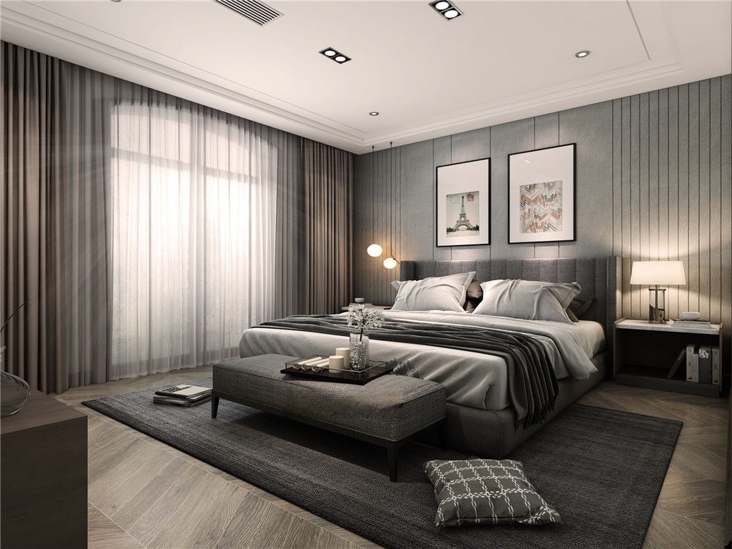 浦东金色维也纳490平现代风格独栋别墅卧室装修效果图