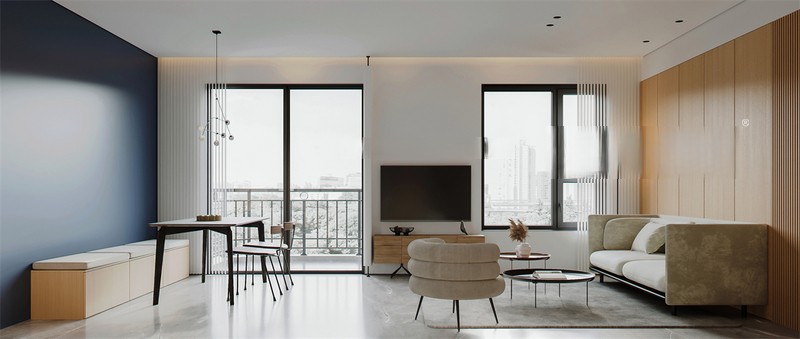 上海中国铁建香榭国际160平现代简约风格复式客厅装修效果图