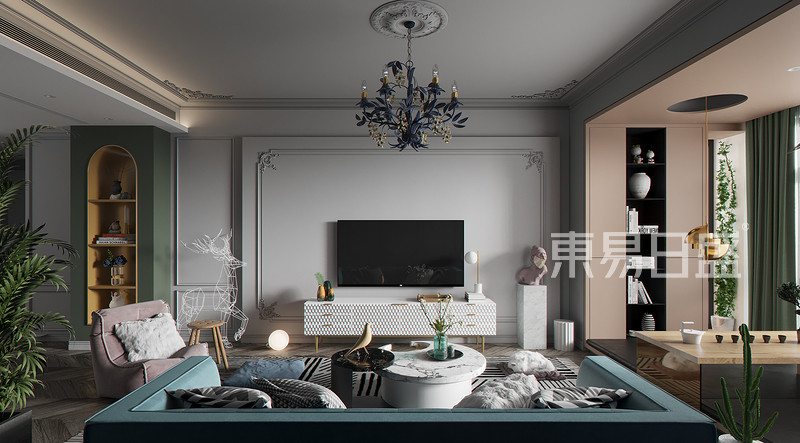 上海合景天悦121平混搭风格住宅客厅装修效果图