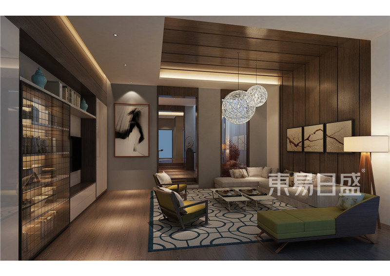 上海华高新苑350平新中式风格别墅客厅装修效果图