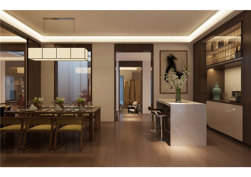 上海华高新苑350平新中式风格别墅餐厅装修效果图