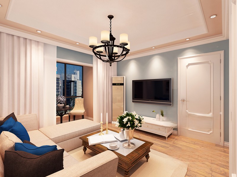 上海恒盛豪庭80平美式风格二居室客厅装修效果图