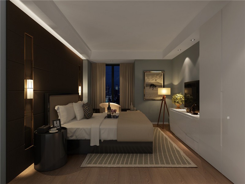 上海海德名门花园110平现代简约风格住宅卧室装修效果图