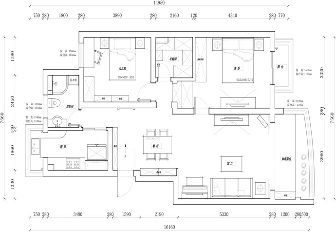 浦东新区生安花苑117平美式风格公寓装修效果图