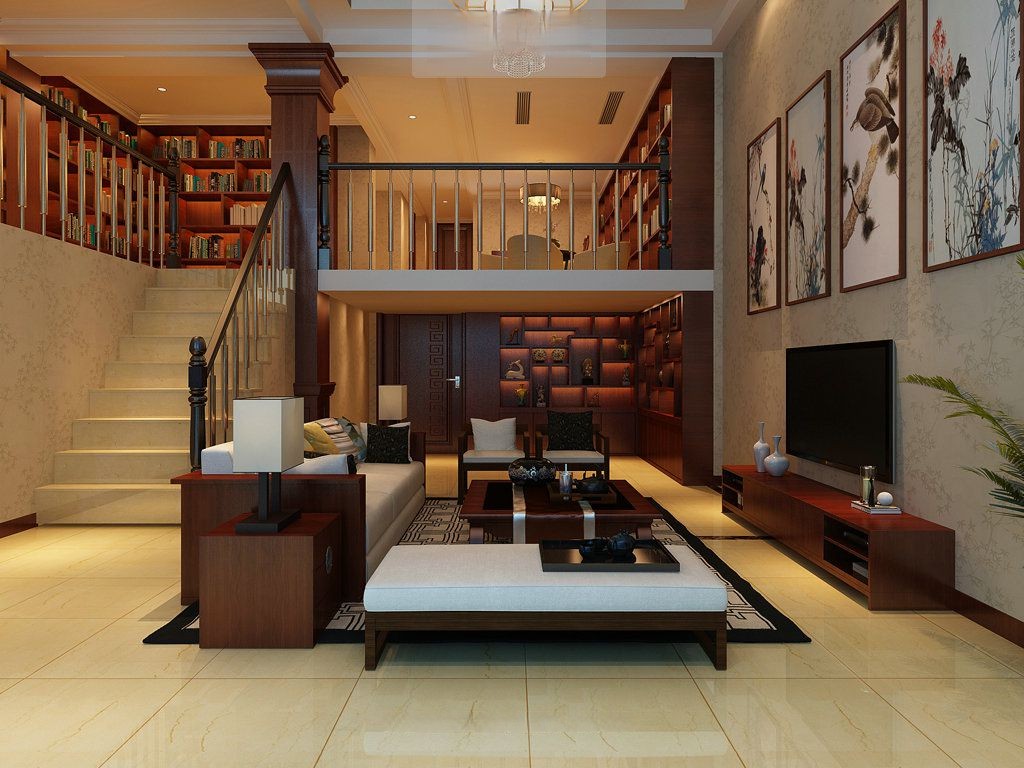 浦东金地艺华年280平美式风格大平层客厅装修效果图