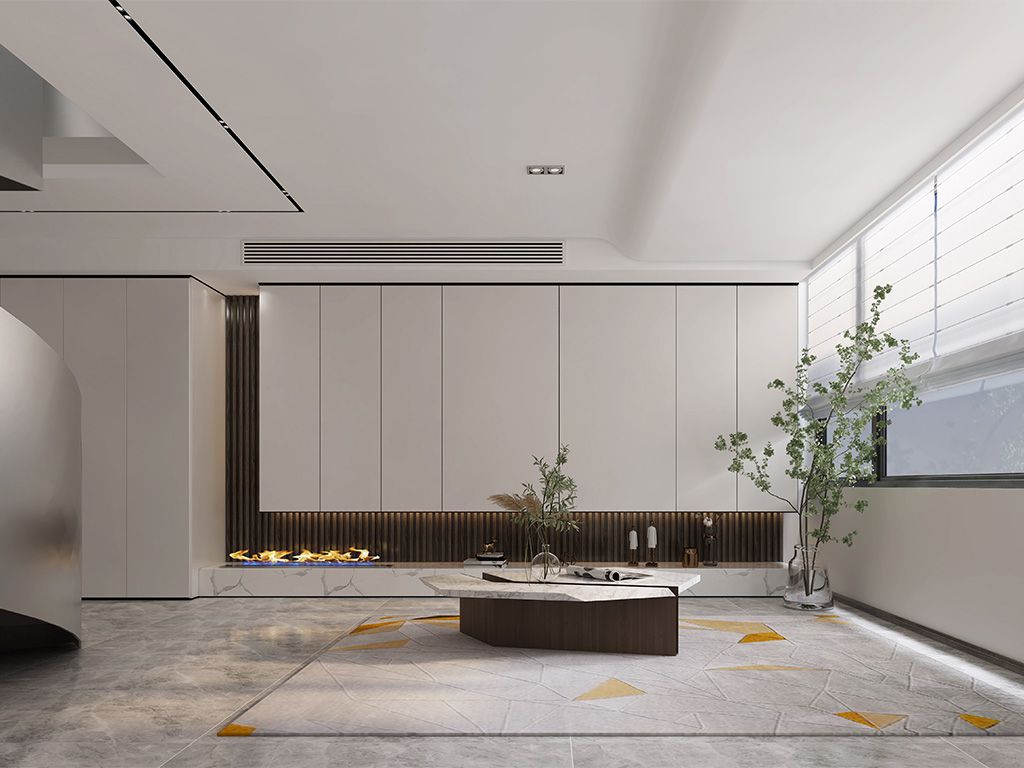 浦东旺族家园210平现代极简风格叠加别墅客厅装修效果图