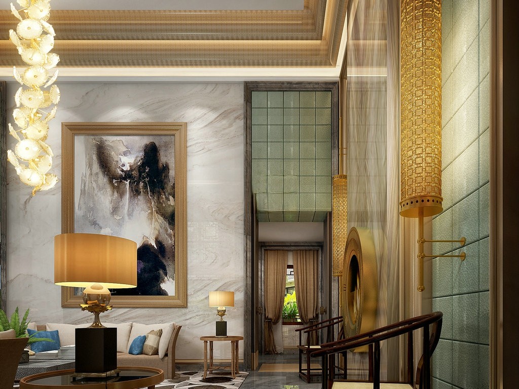 苏州拙政园1000平现代风格独栋别墅客厅装修效果图