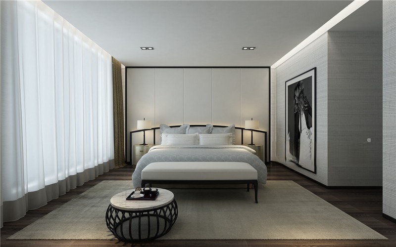 上海古北大成公馆240平现代简约风格住宅卧室装修效果图